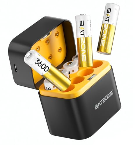Zepath Pilas Recargable AA de Litio con Cargador, 3600mWh Capacidad Alta Paquete de 8 Salida Constante de 1,5 V Pilas AA Recargables, Portátil Pilas Recargables para Ratón,Gamepad, Cámara