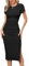 Missufe Sommerkleid Midikleid Bodycon Schlitz Bleistiftkleid Damen Freizeitkleid Enges Kurzarm Figurbetontes Gerafftes T Shirt Kleider (Schwarz, Groß)