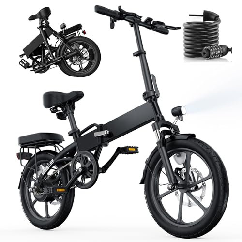 Finbike U3 Electric Folding Bike, 16 inch Portable Electric Bicycle, 2.5H Fast Charge Ebike, 25KM/H & 45KM Range, 3 Riding Modes, Front Shock Absorber, Foldable E-bike for Adults/Teens