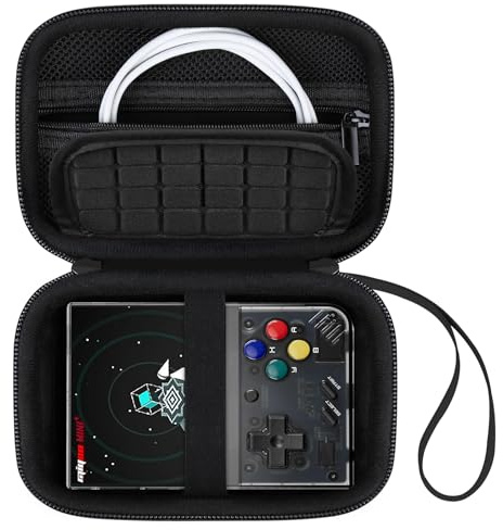 Canboc Hard Case Compatible with Anbernic RG35XX 2024 Retro Handheld Game Console, Zipper Mesh Pocket fit Cable, SD Card, Black (Case Only)