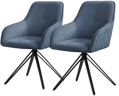 ML-Design Esszimmerstühle drehbar 2er Set, Textil Webstoff, Blau, Wohnzimmerstuhl mit Armlehne/Rückenlehne, 360° Drehstuhl, Polsterstuhl mit Metallbeine, Ergonomische Sessel, Küchenstuhl Loungesessel