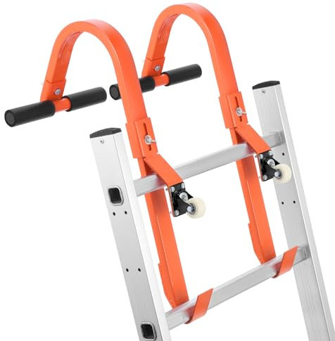 GDJZXD 2er-Pack Hochleistungs-Leiterdachhaken mit 360° drehbarem Universalrad und T-förmiger Schaumstoff-Griffstange, 500 lbs Gewichtsleiterstabilisator für das Dach (orange)