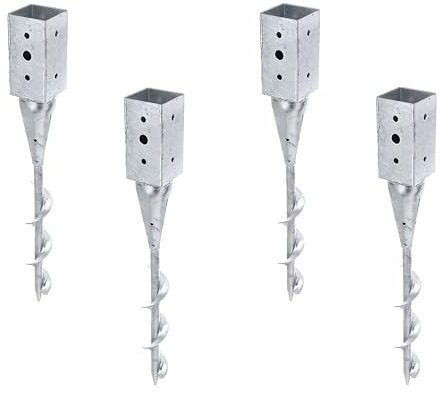 Alberts 208370 Lot de 4 douilles de sol à visser | Pour poteaux en bois carré | Galvanisé à chaud | 71 x 71 mm | Longueur totale 595 mm