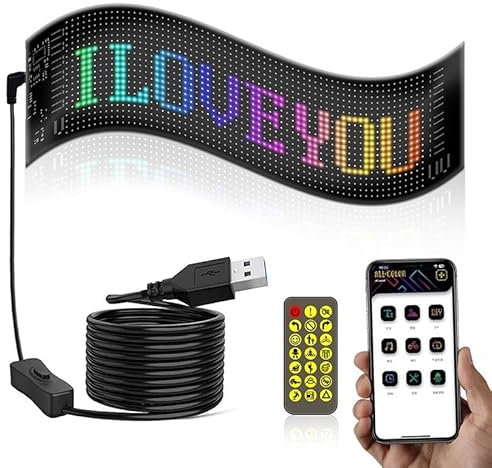 Affichage LED programmable à deux lignes, bannière de signalisation électronique RVB intelligente, panneaux de texte à défilement arrière, panneaux de texte numériques compacts (16 x 32 (70 x 173 mm)
