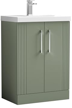 Balterley Vanity Unit with Basin Floor Standing, Soft Close 2 Door with Handles & Thin Edge Sink, Bathroom Vanity Units with Basin, Partial Fluted Sink Cabinet - 610 x 395 x 860mm (Green)