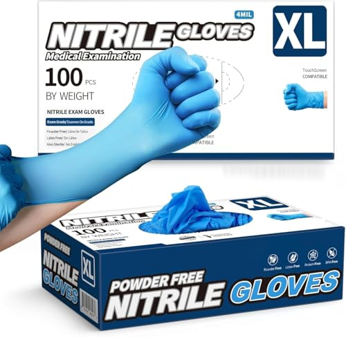 PROMART Disposable Nitrile Gloves, Powder-Free, Latex-Free, Non-Sterile, Multi-Purpose Gloves for Medical, Food Handling, Cleaning, and Industrial Use, Box of 100 (1000, XL)