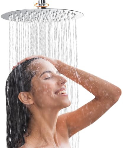 9.84 Pulgadas/25cm Rociador Ducha Redondo, Cabezal Ducha Presión Alta Inoxidable Acero 304, Alcachofa Ducha Ajustable 360°,Cabezal Ducha Tipo Lluvia Baño con Filtro, Accesorio Universal G1/2(Plateado)