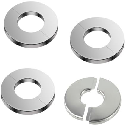 4 Pack Stainless Steel Pipe Covers, Wall Split Flanges Pipe Collars, No Drilling, Round Escutcheon Collar Rosette Cover for Shower Pipe Stove Faucet - 25MM