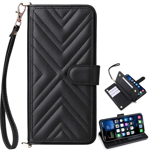 BaiFu Étui Portefeuille pour iPhone 16, étui Porte-Monnaie matelassé avec dragonne, Coque Magnétique pour iPhone 16-01