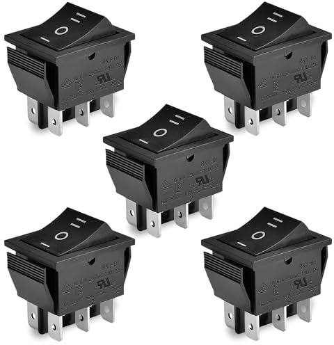 AUTOZOCO Interruptor basculante, 3 posiciones, 6 vias, 6 pines, 6 terminales, ON/OFF/ON DPDT, 16 A 250 VAC | 20A 125VAC, Negro sin Luz, 5 unidades