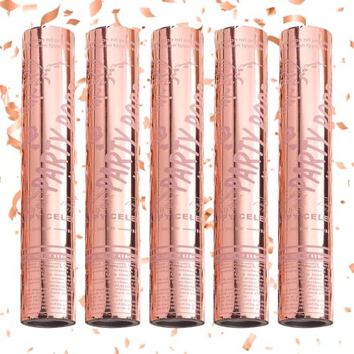 Lot de 5 canons à confettis biodégradables pour fête, anniversaire, ouverture de magasin, mariage, remise de diplôme, Nouvel An (rose)