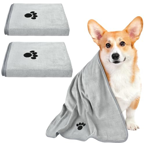 Hundehandtuch Mikrofaser Handtuch, 2 Stück Handtücher für Hunde, 100 x 50 cm Hundehandtuch Extra Saugfähig, Katzen Handtuch Schnelltrocknend Handtücher Haustiere, für Hunde, Katzen Andere Haustiere