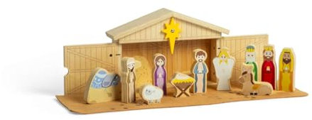 Bigjigs Toys Krippen-Set – 13-teilige traditionelle Weihnachtskrippe aus Holz, Rollenspielsets für Kleinkinder & Kinder, frühes Lernen, Weihnachtsdekoration, Kindergeschenke, ab 2 Jahren