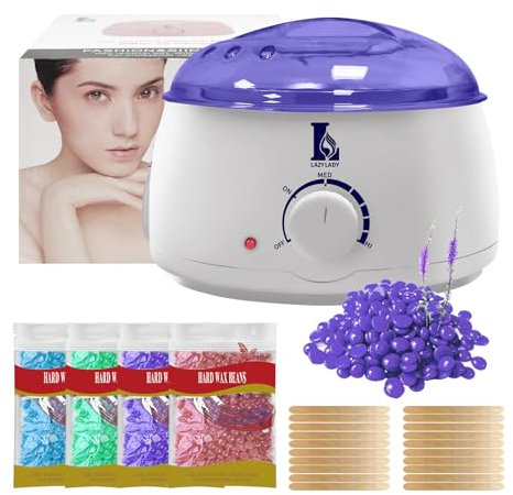 Calentador de Cera Depilatoria Profesional - Máquina de Cera Caliente para Depilación Rápida en Cara, Axilas y Cuerpo, Kit Completo 4 Ceras, Compacto, Portátil y Seguro para Piel Sensible (Blanco-)