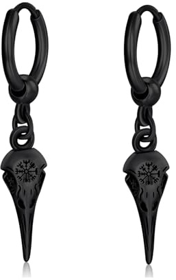 PARYFO Wikinger Ohrringe 925 Sterling Silber Rabe Hängend Ohrringe Raben Ohrring Nordische Wikinger Runen Schmuck Geschenke für Männer Frauen, Sterling Silber(Schwarz)