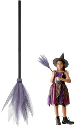 Toyvian Halloween Witches Broom Prop Lightweight Plastic with Mesh Design for Cosplay for Halloween Parties and Wizard Costume Accessories Random Color