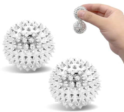2PCS 32mm Igelball Metall,Magnetic Akupressur Skill Balls | ABS Material mit Magnetkern, Stachelstruktur zur Massage, Handtraining und Entspannung, Für Hände Körper Büro Reisen