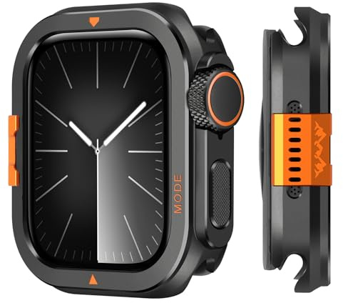 Suphart 2 in 1 Cover Compatibile con Apple Watch Serie 9/8/7 Metallo Custodia, [Trasformare 45mm in Ultra Look] Bumper Robusto con Copertura Posteriore per iWatch 45mm, Nero