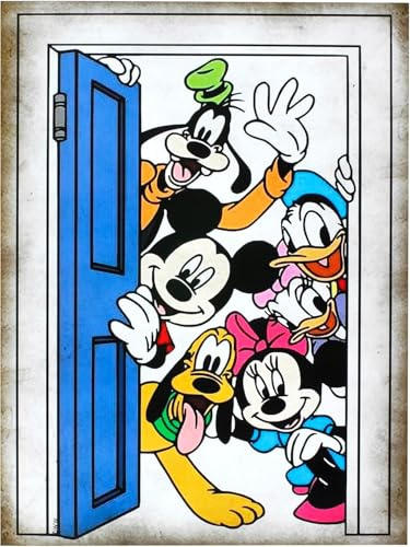 Disney Dekoratives Wandposter Serie Cartoon Figuren Pluto Mickey Mouse Minnie Mouse Donald Duck an der Tür Kunstdruck auf beschichtetem Papier 40 x 30 cm ohne Rahmen