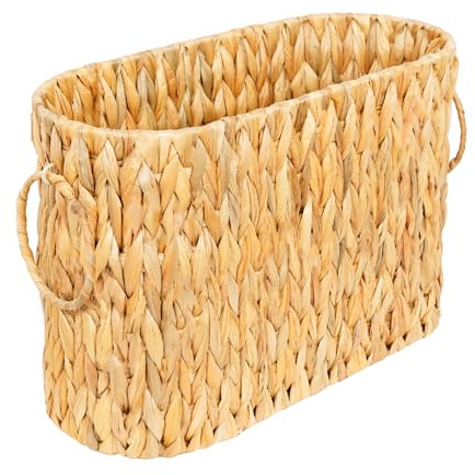 Fhuopoer Large Toilet Paper Storage Basket, Wicker Toilet Paper Holder Basket for Bathroom, Natural Water Hyacinth Narrow Rattan Toilet Paper Holder, Slim Toilet Paper Basket for 6 Mega Rolls