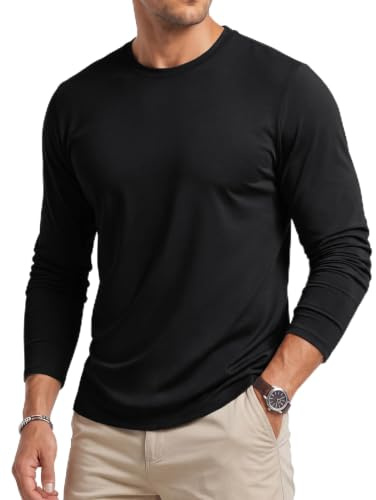Cavva Black Long Sleeve Top Men Comfortable Cotton T-Shirt Plain T Shirts
