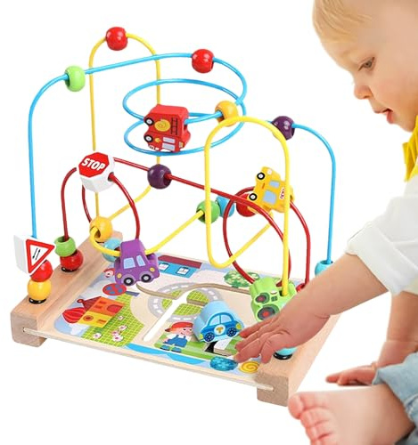 Bead Maze Toy - 22cm Toddlerss Coaster, Wooden Roller Track Toy, Colorful Activity Table, Interactive Bead Runners, Play Table | Sensory Motor Skills Development Fun for Early Learning Curious Kids