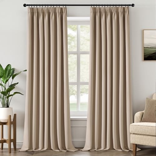 MIULEE Verdunklungsvorhang Kräuselband blickdicht thermo B140 H245 Taupe | 2er Set blickdichter Verdunklungsvorhang mit Kräuselband, thermo, modernes Design, dekorativ für Wohnzimmer und Schlafzimmer