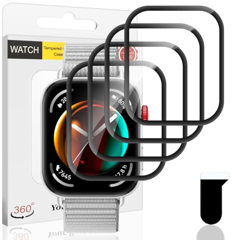 Euukzzea 4 Piezas Protector Pantalla para Huawei Watch Fit 3 Cristal Templado, Película de TPU Flexible Protector HD Transparente, Anti-Arañazos Sin Burbujas Película Protectora
