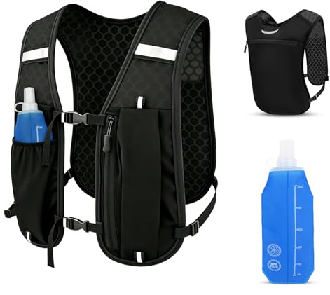 Ecofocet Gilet Running Uomo Donna con Borraccia Morbida 500ml | Zaino Trail Running Leggero e Traspirante, Gilet Corsa Running Uomo, per Corsa, Maratona, Ciclismo ed Escursionismo