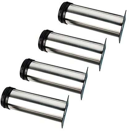 Qrity 4 Patas Muebles Patas de Metal Muebles Regulables Armario de Cocina pies Redondo - Metal Cromado - Altura Ajustable (Total: 200-215mm)