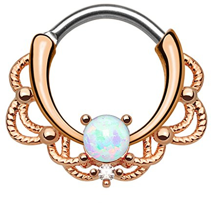 Piercingfaktor Piercing Universal Clicker Schild Ring Septum Nasenpiercing Lippenpiercing Tragus Helix Ohr mit Opal Vergoldet Rosegold Weiß