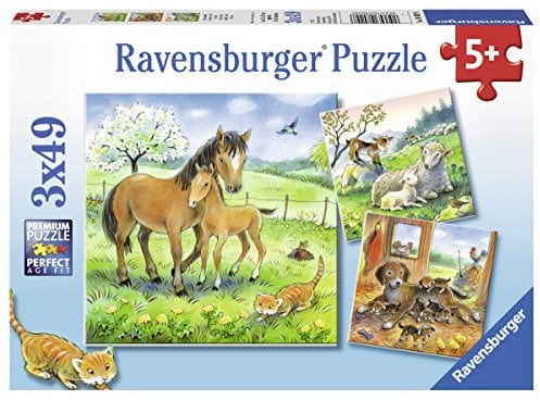 Ravensburger Kinderpuzzle - 08029 Kuschelzeit - Puzzle für Kinder ab 5 Jahren, mit 3x49 Teilen