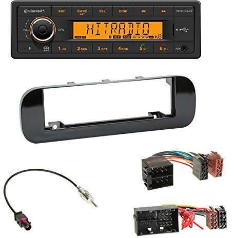 Einbauset: Continental TR7412UB-OR Autoradio Bluetooth RDS USB MP3 (ohne CD-Laufwerk) + Radioblende klavierlack schwarz + ISO-Adapter Antennenadapter ISO - DIN für FIAT Panda (319) ab01/2012