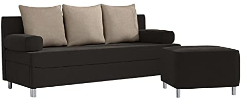 Mirjan24 Schlafsofa Dover, Sofa mit Bettkasten und Schlaffunktion, Bettsofa, Farbauswahl, Schlafcouch mit Chromfüße, Couch, Couchgarnitur (Schlafsofa mit Polsterhocker, Alova 68 + Alova 07)