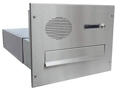 B-042 Edelstahl Mauerdurchwurf Briefkasten mit Klingel & Sprechsieb (Tiefe: 39-62 cm) - LETTERBOX24.de