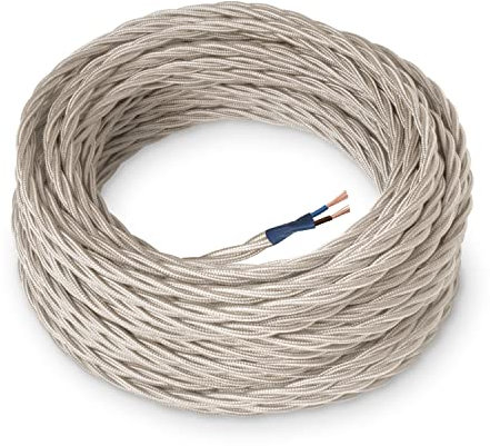 Amarcords - Cavo elettrico tessile colore AVORIO, trecciato, seta, 10 metri, a 2 conduttori 2x0,75 - Filo rivestito in tessuto colorato vintage per lampade lampadari applique e abat jour.