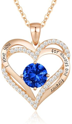CDE Necklaces for Women Birthstone Pendant, Sterling Silver Love Heart Rose Gold Jewellery Gifts for Mum Her Wife Girlfriend Anniversary Birthday Mothers Day (925 Sterling Silver, Rose Gold-09-Sep)