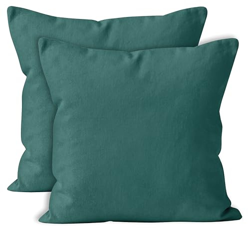 Encasa XO Baumwoll-Kissenbezüge, 2er-Set I 20x20 in (50x50 cm) - Smaragd I kein Einsatz I einfach Kissenbezüge I Maschinenwaschbar | Nur Innen benutzen