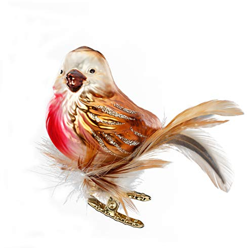 Inge Glas - Christbaumschmuck, Baumschmuck - Vogel - Rotkehlchen - 7 cm - mundgeblasenes Glas