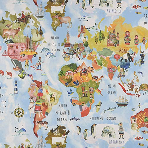 Prestigious Textiles Kinder-Dekostoff Baumwolle Adventure Rainbow Weltkarte bunt 140cm