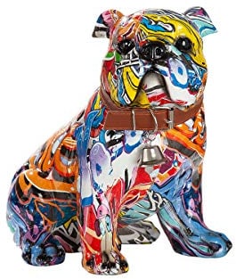 Moderne Skulptur Dekofigur Mops Hund POP Art aus Kunststein Mehrfarbig 22x23 cm