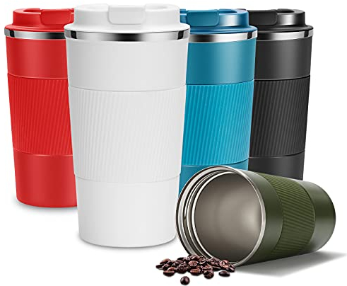 YINJAM Travel Mug Reusable Insulated Coffee Cups Vacuum Insulation Stainless Steel Thermal Tumbler for Hot Cold Drinks (White, 510ml)
