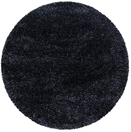 SIMPEX Teppich Wohnzimmer 200 cm Rund Hochflor Teppich Schwarz Moderne Einfarbig Design - Schlafzimmer Teppich Pflegeleicht Extra Weich Extra Flauschig - Carpet Living Room Deko