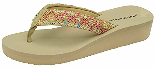 New Ladies Eva Toe Post Flip Flop Womens Pool Beach Slipper Water Proof Shoes (4 UK, Beige, numeric_4)