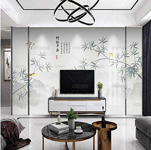 Quiet Zhiyuan neue chinesische Schlafzimmertapete Tinte Landschaft Bambus Wohnzimmer TV Hintergrund Wandmalerei 5D * 250cmx175cm (98,4x68,9 Zoll)