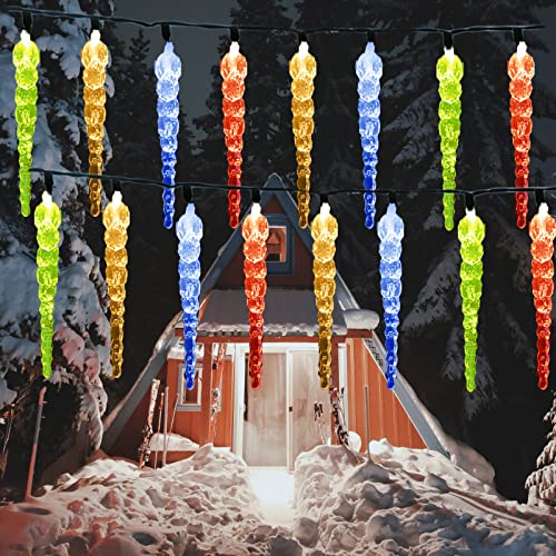 SUAVER Solar Lichterkette Aussen, Wasserdichte Solar LED Eiszapfen Vorhang Lichter 30 LED Solar Weihnachtsbeleuchtung mit 8 Beleuchtungsmodi Deko für Balkon,Garten,Hochzeit (Mehrfarbig)