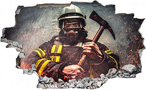 Wandtattoo Wandsticker Wandaufkleber 3D-Effekt Durchbruch Feuerwehr Axt Feuerwehrmann Für Babyzimmer Kinderzimmer 50x70cm