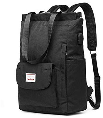 QQYG Mochila para computadora portátil a prueba de agua Moda para mujer Mochila universitaria USB de lona Oxford Mochila escolar para mujer, negro, 13-14 pulgadas