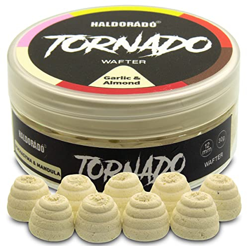 Haldorado Tornado Wafter Pellet Boilie Bait zum Karpfenangeln, spezielle Form, 100% biologisch abbaubar, 12 mm breit und 11 mm lang, Knoblauch & Mandeln