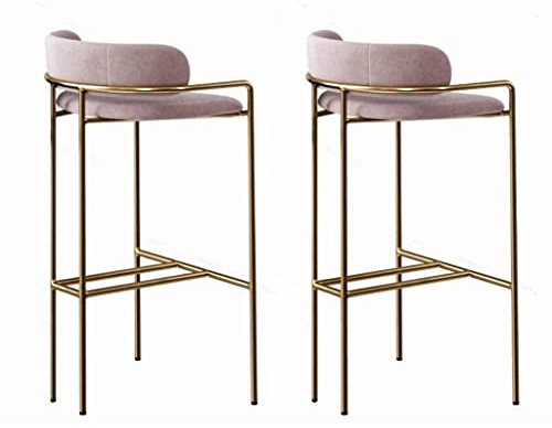QIFFIY Goldene Beine Barhocker Set von 2, Bar Stuhlzählerhöhe, hoher Hocker mit Fußstütze Home Lounge Chair Bunt Counter Stuhl (Color : Gold+Pink)